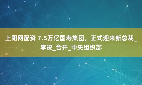 上阳网配资 7.5万亿国寿集团，正式迎来新总裁_李祝_合并_中央组织部