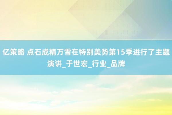 亿策略 点石成精万雪在特别美势第15季进行了主题演讲_于世宏_行业_品牌